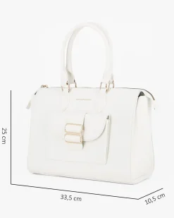 CORTINA POLO STYLE - Borsa due manici bianca con tasca frontale con doppia fibbia sulla patta, tracolla removibile