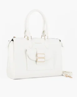 CORTINA POLO STYLE - Borsa due manici bianca con tasca frontale con doppia fibbia sulla patta, tracolla removibile