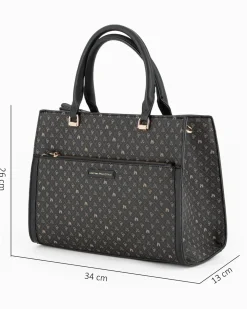 CORTINA POLO STYLE - Borsa due manici nera loggata con tasca frontale, tracolla removibile