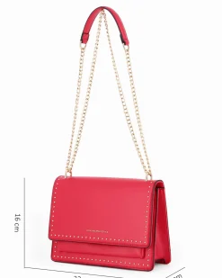CORTINA POLO STYLE - Borsa rossa tracolla catena con borchiette sulla patta