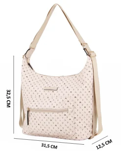 CORTINA POLO STYLE - Borsa sacca/zaino taupe loggato con tasca frontale