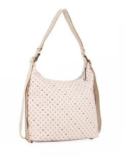 CORTINA POLO STYLE - Borsa sacca/zaino taupe loggato con tasca frontale