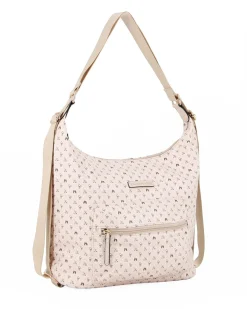 CORTINA POLO STYLE - Borsa sacca/zaino taupe loggato con tasca frontale