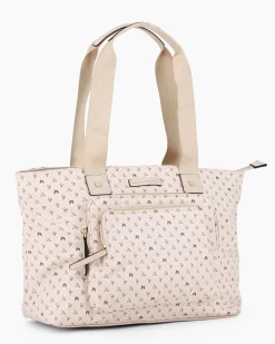 CORTINA POLO STYLE - Borsa shopping taupe loggata con doppia tasca frontale