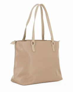 CORTINA POLO STYLE - Borsa shopping taupe con tasca frontale e tracolla removibile