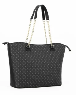 CORTINA POLO STYLE - Borsa shopping nera loggata con manici a catena