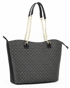 CORTINA POLO STYLE - Borsa shopping nera loggata con manici a catena