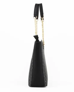 CORTINA POLO STYLE - Borsa shopping nera loggata con manici a catena