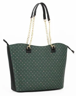 CORTINA POLO STYLE - Borsa shopping verde loggata con manici a catena
