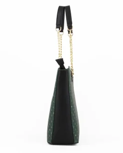 CORTINA POLO STYLE - Borsa shopping verde loggata con manici a catena
