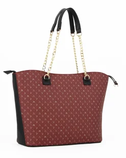 CORTINA POLO STYLE - Borsa shopping bordeaux loggata con manici a catena
