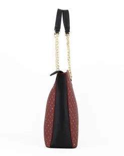 CORTINA POLO STYLE - Borsa shopping bordeaux loggata con manici a catena