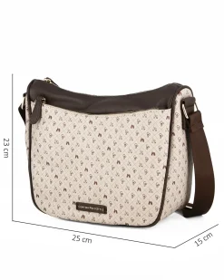 CORTINA POLO STYLE - Borsa taupe loggata con tasca frontale e tracolla regolabile