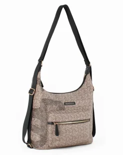 CORTINA POLO STYLE - Borsa/zaino taupe con tasca frontale e stampa logo