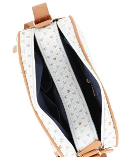 CORTINA POLO STYLE - Tracolla bianca/cuoio loggata con due scomparti principali e tasca frontale con zip diagonale