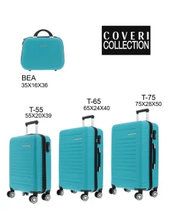 COVERI COLLECTION - TROLLEY ABS TURCHESE CON QUATTRO RUOTE DOPPIE E RIGHE ORIZZONTALI