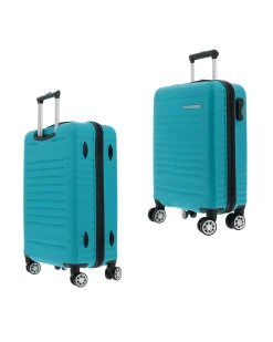 COVERI COLLECTION - TROLLEY ABS TURCHESE CON QUATTRO RUOTE DOPPIE E RIGHE ORIZZONTALI