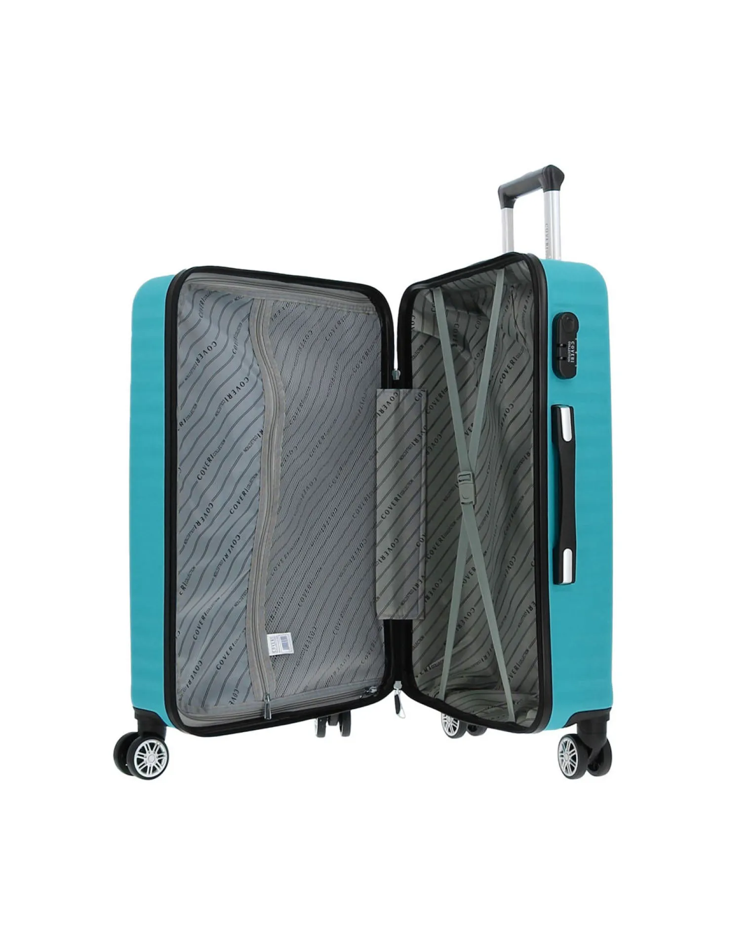COVERI COLLECTION - TROLLEY ABS TURCHESE CON QUATTRO RUOTE DOPPIE E RIGHE ORIZZONTALI