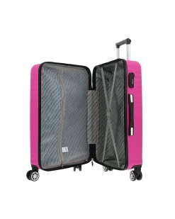 COVERI COLLECTION - TROLLEY ABS FUXIA CON QUATTRO RUOTE DOPPIE E RIGHE ORIZZONTALI