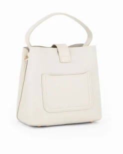 DAVID JONES - Borsa a mano beige con pattina e tre scomparti principali, tracolla removibile