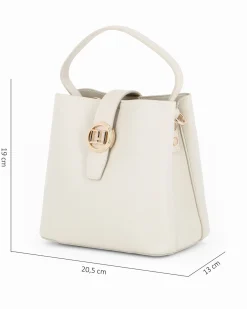 DAVID JONES - Borsa a mano beige con pattina e tre scomparti principali, tracolla removibile