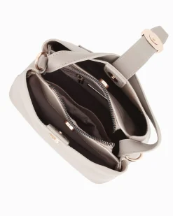 DAVID JONES - Borsa a mano taupe con pattina e tre scomparti principali, tracolla removibile