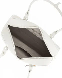 DAVID JONES - BORSA BOWLING BIANCA IN TESSUTO CON TASCHINI E CHARM REMOVIBILI