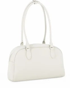 DAVID JONES - BORSA BOWLING BIANCA IN TESSUTO CON TASCHINI E CHARM REMOVIBILI