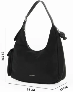 DAVID JONES - Borsa hobo a spalla nera con tasca laterale