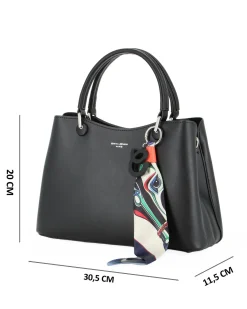 DAVID JONES - BORSA NERA A MANO DUE MANICI TRE SCOMPARTI E FOULARD