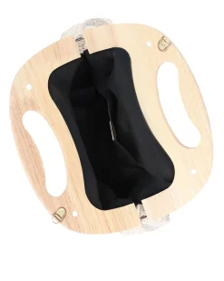 DIVAS - Borsa a mano ricamata taupe e panna con manico in legno
