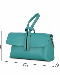 DIVAS - Borsa bracciale azzurra con catena oro VERA PELLE, MADE IN ITALY