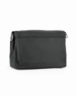 DIVAS - Borsa nera VERA PELLE con patta e tracolla nastro -MADE IN ITALY