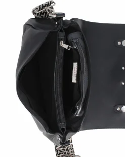 DIVAS - Borsa nera VERA PELLE con patta e tracolla nastro -MADE IN ITALY