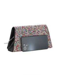 DIVAS - Borsa pochette nera con strass multicolor , manico e catena metallo