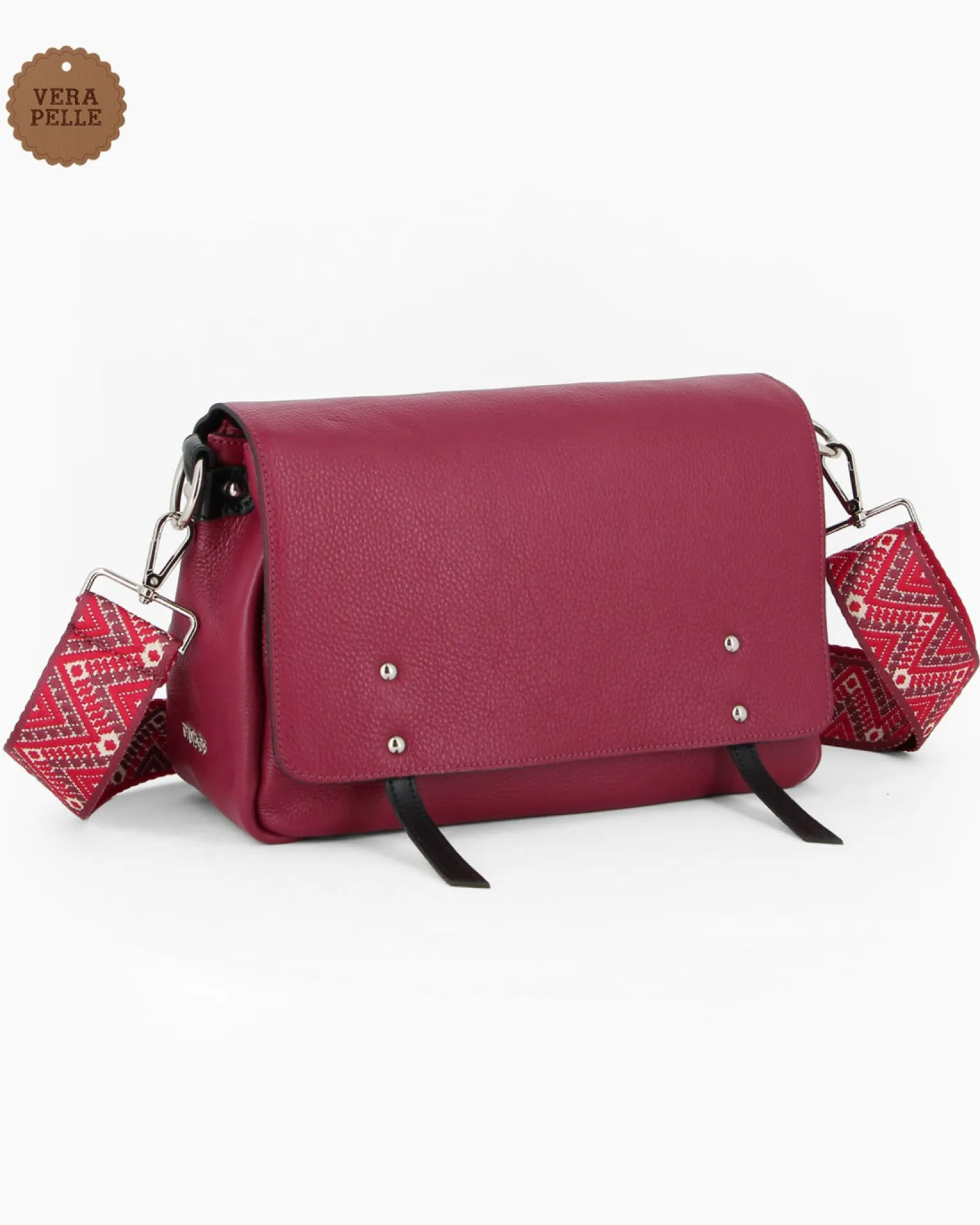 DIVAS - Borsa rubino modello postina VERA PELLE, MADE IN ITALY