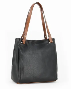 DIVAS - Borsa shopping nera tre scomparti VERA PELLE - MADE IN ITALY