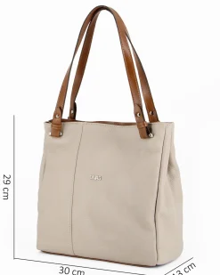 DIVAS - Borsa shopping taupe tre scomparti VERA PELLE - MADE IN ITALY