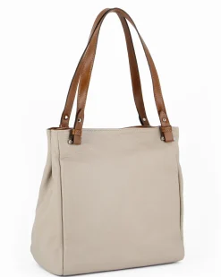 DIVAS - Borsa shopping taupe tre scomparti VERA PELLE - MADE IN ITALY