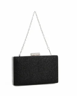 DIVAS - Clutch nera con parte frontale in strass, tracolla removibile