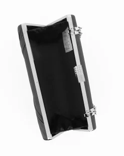 DIVAS - Clutch nera in raso con fiocco e chiusura metallica