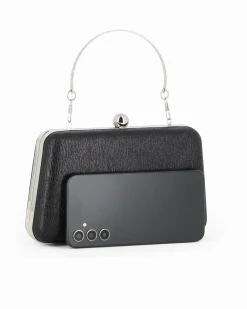 DIVAS - Clutch nera rigida effetto ondulato con manico e pomello