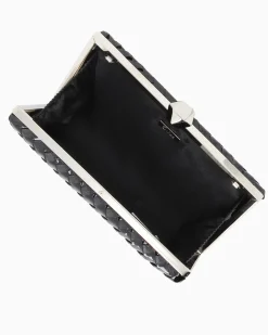 DIVAS - Clutch nera rigida intrecciata con pomello