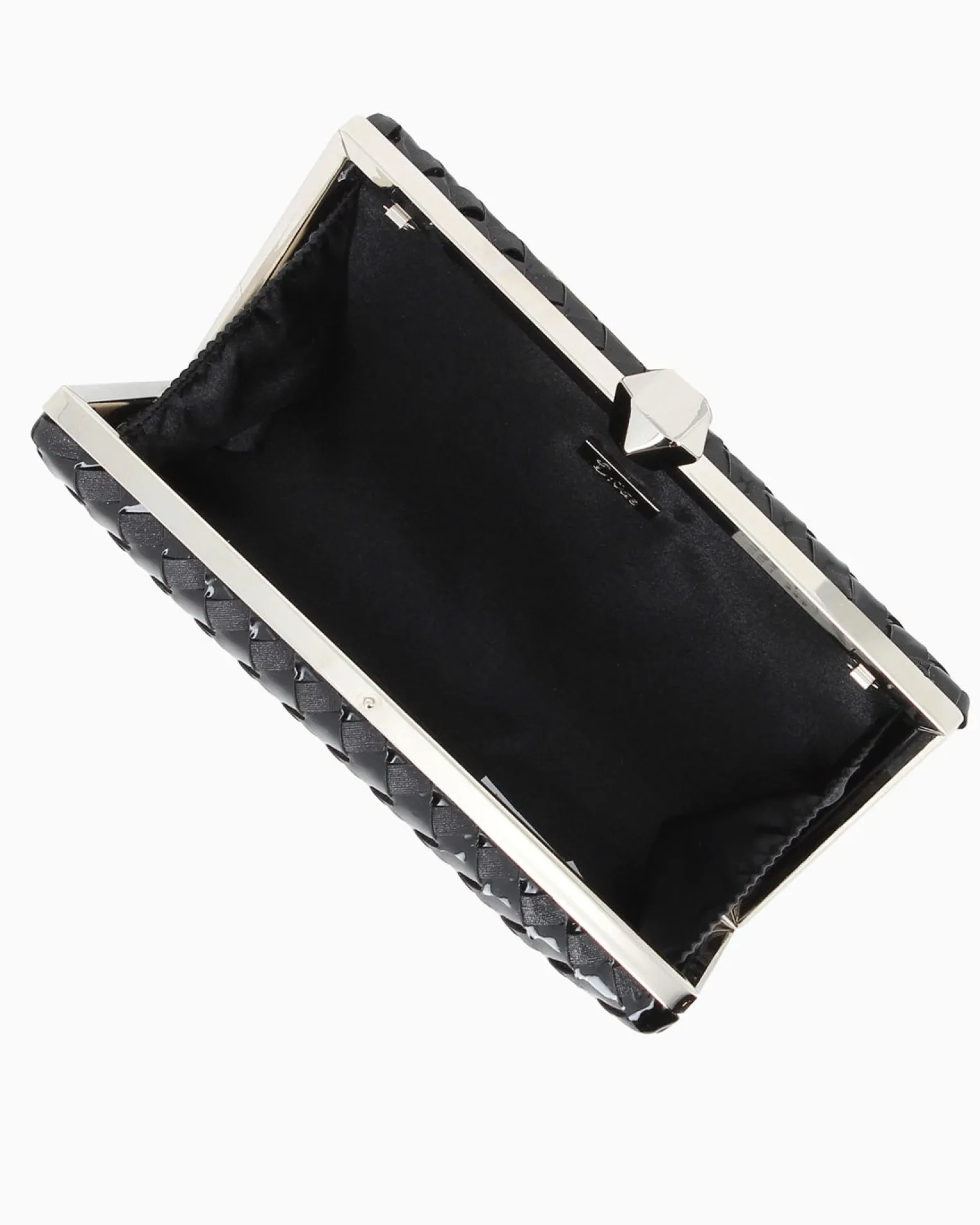 DIVAS - Clutch nera rigida intrecciata con pomello