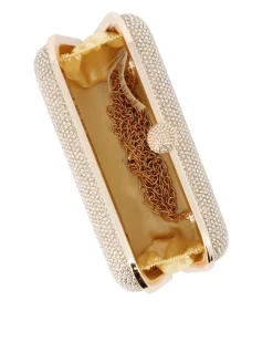 DIVAS - Clutch oro con strass, pomello  strass e tracolla removibile