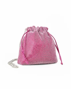 DIVAS - Minibag a sacchetto fuxia rivestita di strass con coulisse