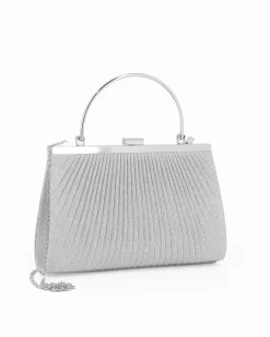 DIVAS - Pochette argento in lurex con chiusra a scatto, tracolla removibile