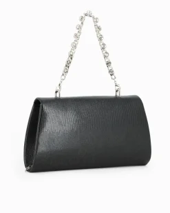 DIVAS - Pochette nera con manico gioiello e patta