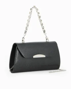 DIVAS - Pochette nera con manico gioiello e patta