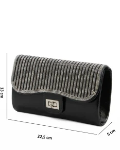DIVAS - Pochette nera con strass sulla patta e chiusura girello